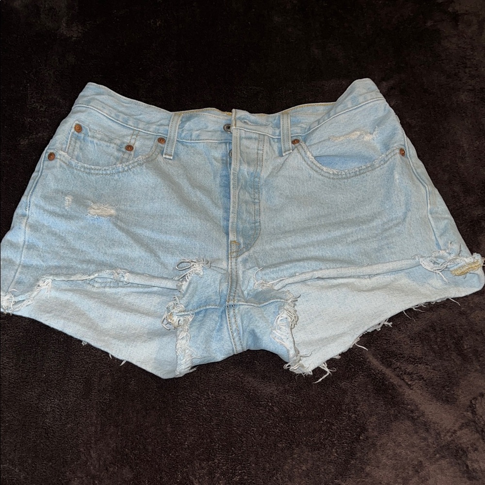 Levi's 501 Light Blue Ripped Jean Shorts